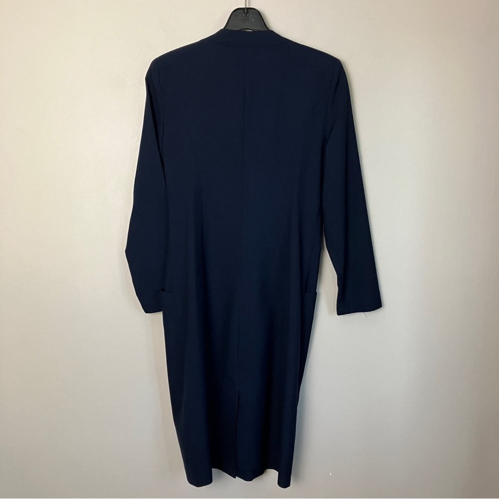 Vintage dress 100% wool button-up navy blue v-neck retro rockabilly - Picture 3 of 12